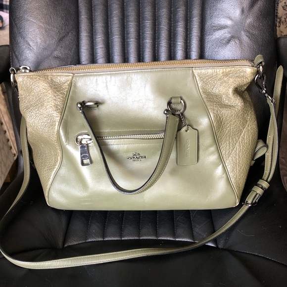 Authentic Coach Legacy Romy Two-Tone Green Leather Satchel - Picture 1 of 16
